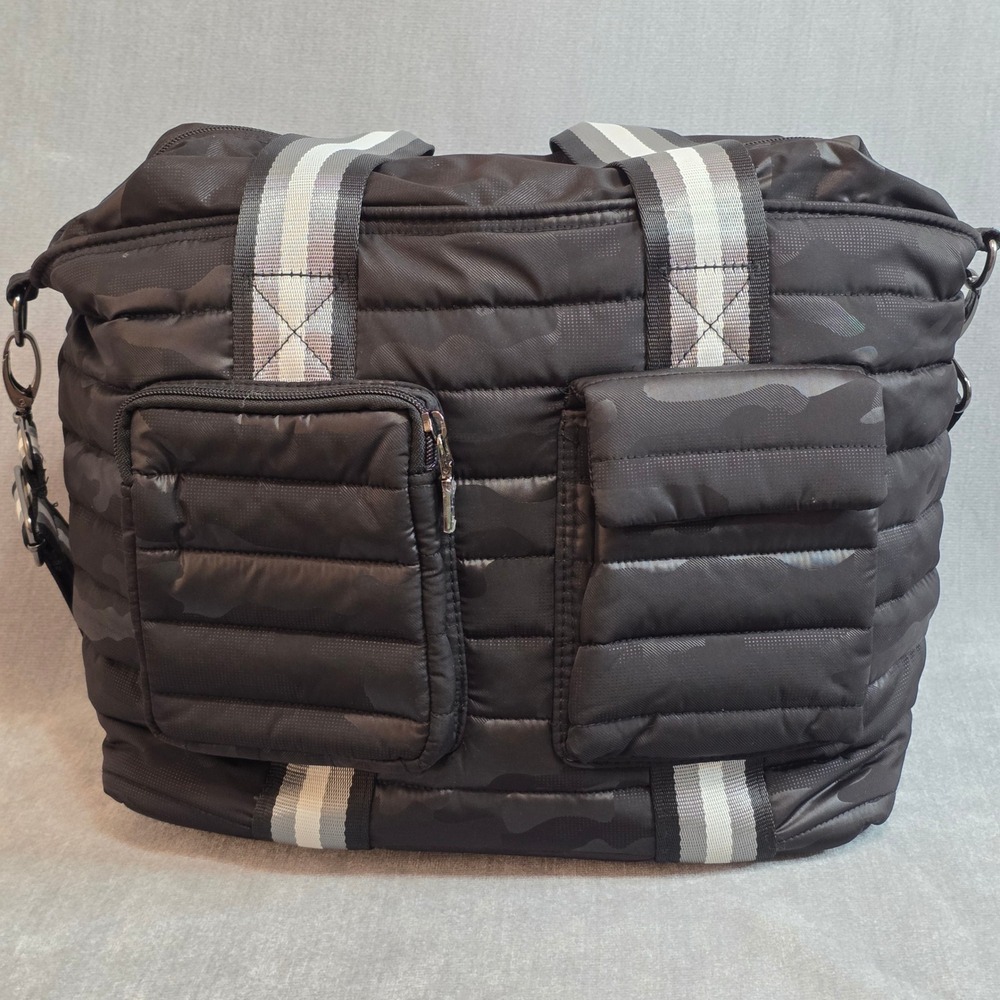 Think Royln Jetset Wingman Bag Large Black Camo Quilted Puffer Tote Travel Gym